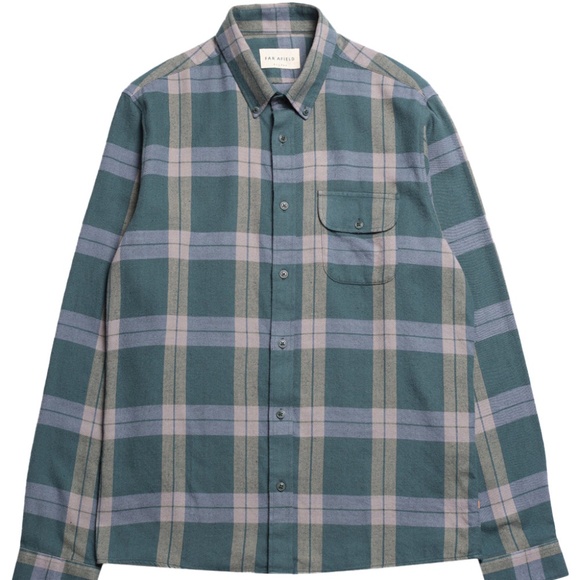 FAR AFIELD Larry Check Shirt Green/Blue - Picture 1 of 4